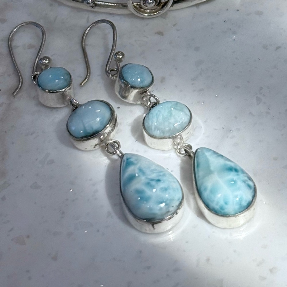 925 Sterling Silver Caribbean Blue Larimar - Picture 4 of 4